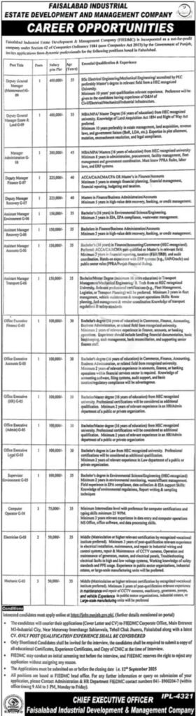 Faisalabad Industrial Estate Vacancies