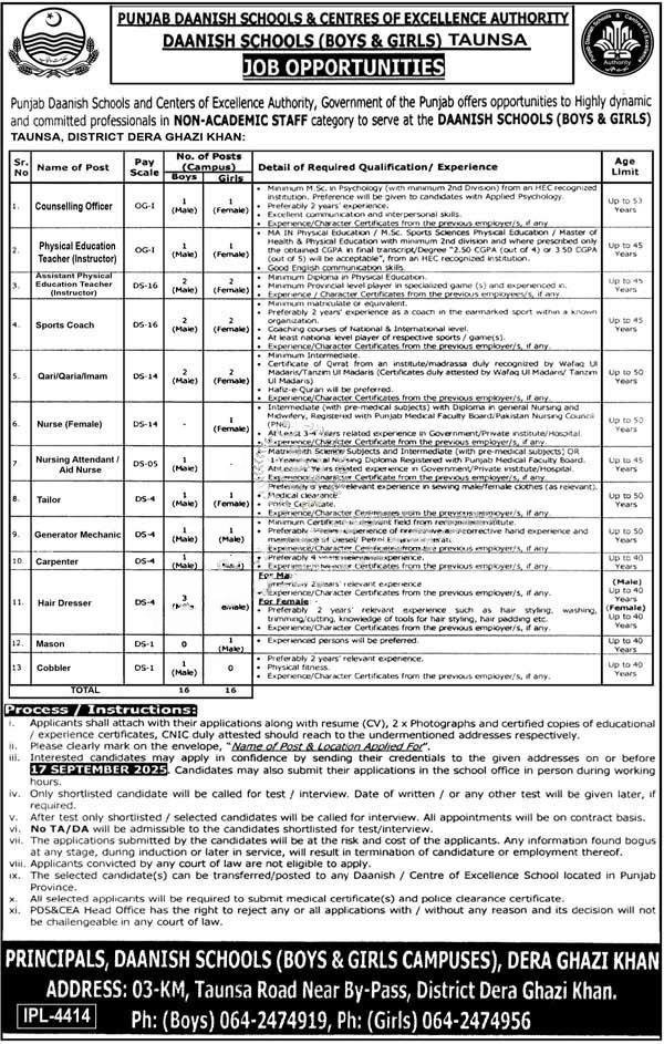 Punjab Daanish Schools Jobs 2025 advertisement