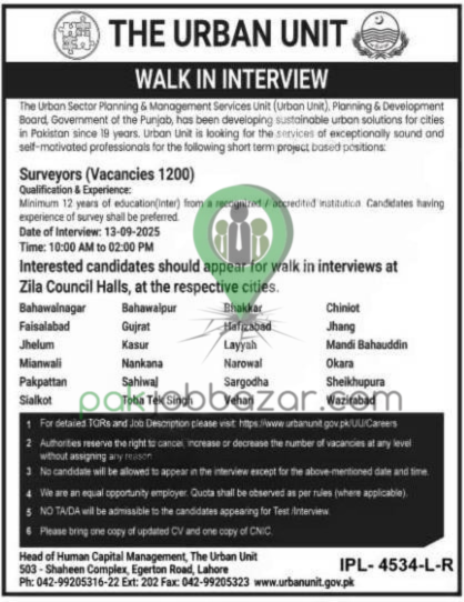 Urban Unit Walk-in Interview Jobs 2025 Punjab