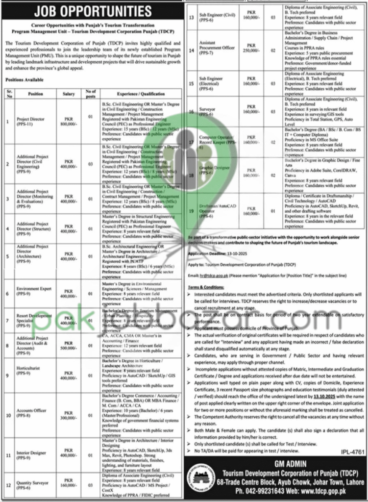 Tourism Development Corporation Punjab Vacancies 2025 jobs advertising image