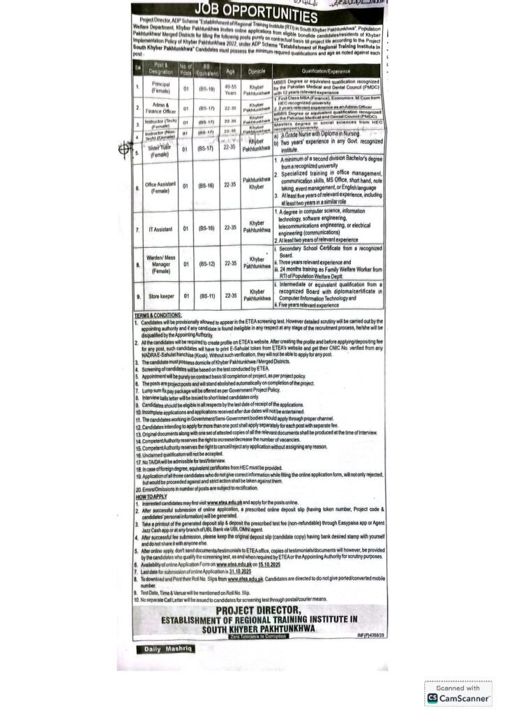 Khyber Pakhtunkhwa Prisons Department ETEA Jobs 2025 Advertisement