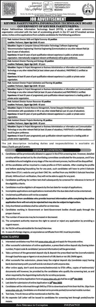 KPITB Jobs 2025 Advertisement – Apply Online via ETEA