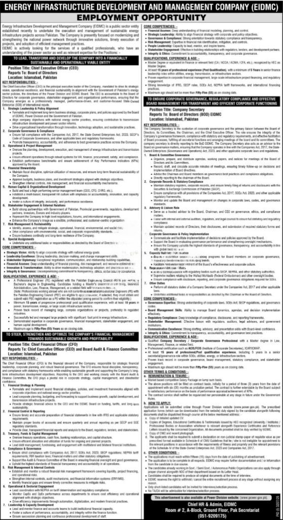 EIDMC Jobs 2025 - Energy Infrastructure Development and Management Company Islamabad Vacancies