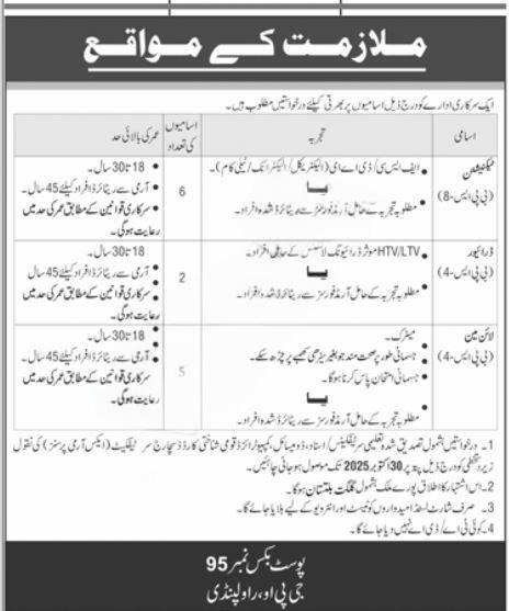 Government Department Jobs 2025 Rawalpindi Advertisement