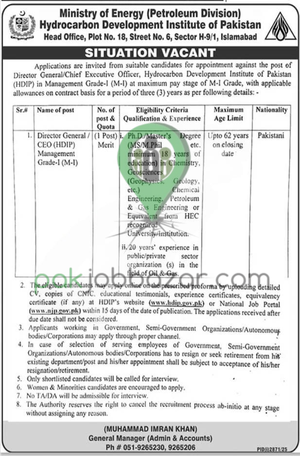 Ministry of Energy Petroleum Division HDIP Jobs 2025 Advertisement