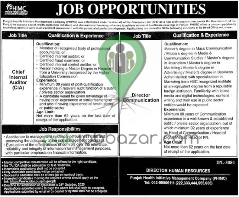 Punjab Health Initiative Management Company PHIMC Jobs 2025 Advertisement – Apply Online