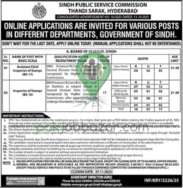 SPSC Hyderabad Jobs 2025 – Apply Online Inspector of Stamps