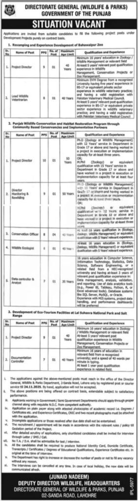 Punjab Wildlife & Parks Jobs 2025 advertisement