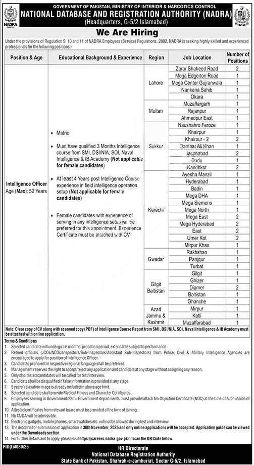 NADRA Intelligence Officer Jobs 2025 Advertisement – Apply Online Across Pakistan