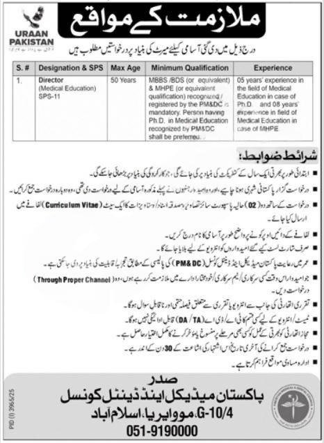 URAAN Pakistan Director Medical Education SPS-11 Jobs 2025