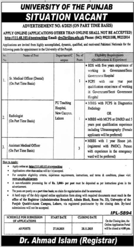 University of the Punjab Jobs 2025 ADVERTISEMENT