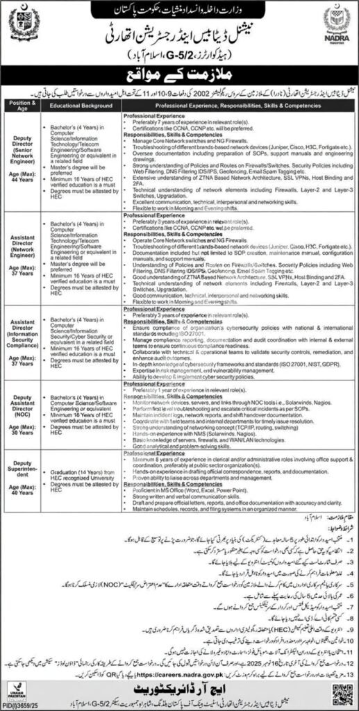 NADRA Jobs 2025 Punjab – Apply Online for Deputy Director and Assistant Director Posts