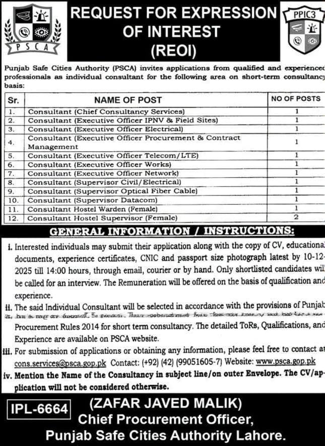 PSCA Short-Term Consultancy Opportunities 2025