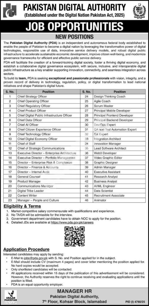 Pakistan Digital Authority Jobs 2025 advertisement