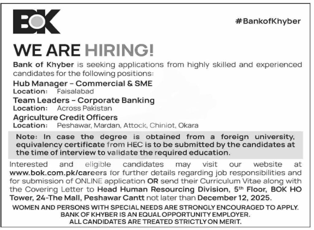 Bank of Khyber Jobs 2025 advertisement
