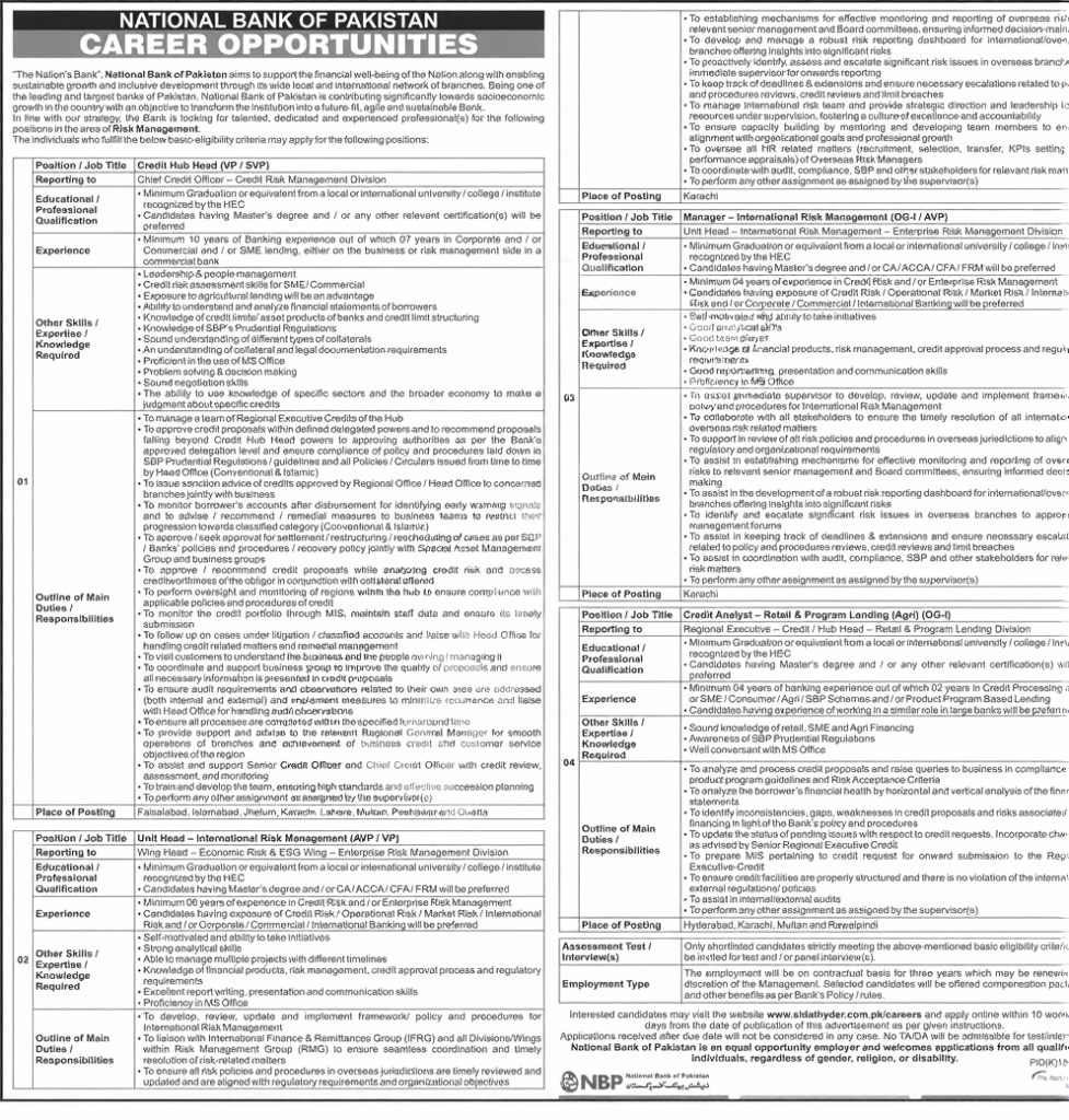 National Bank of Pakistan Jobs 2025 advertisement