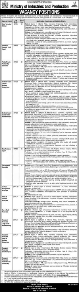 Ministry of Industries and Production advertisement