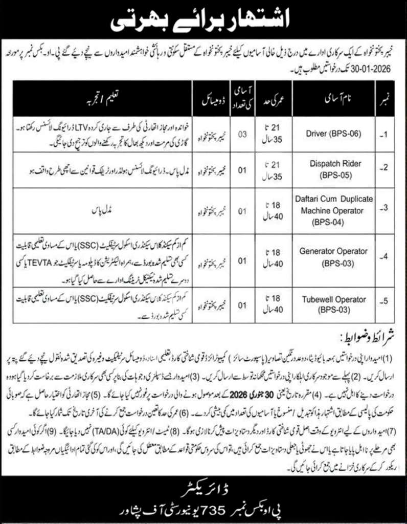 KPK Government Jobs 2026 advertisement