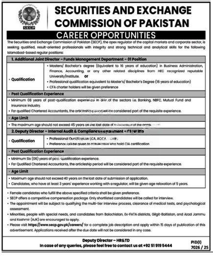 SECP Jobs 2026 Securities and Exchange Commission of Pakistan Career Opportunities Advertisement