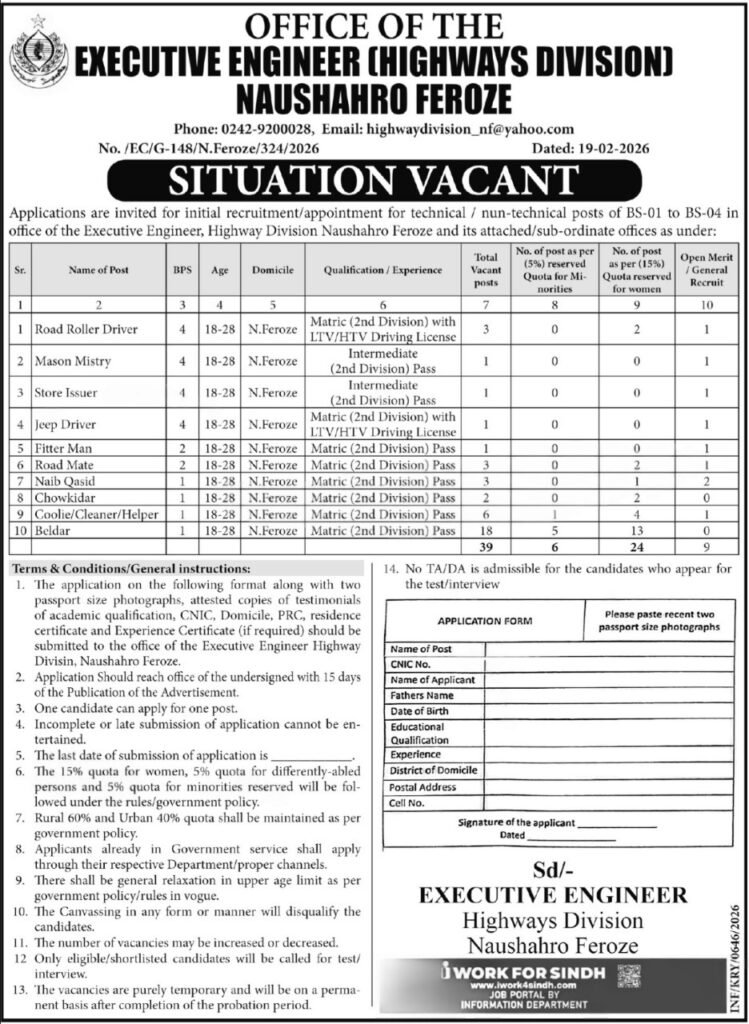Highways Division Naushahro Feroze Government Office 2026