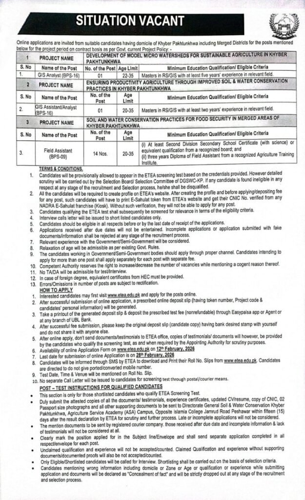 ETEA KPK online application process 2026 for government jobs