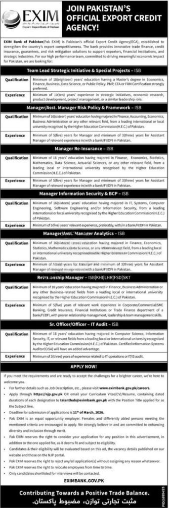 How to Apply for EXIM Bank Pakistan Jobs 2026