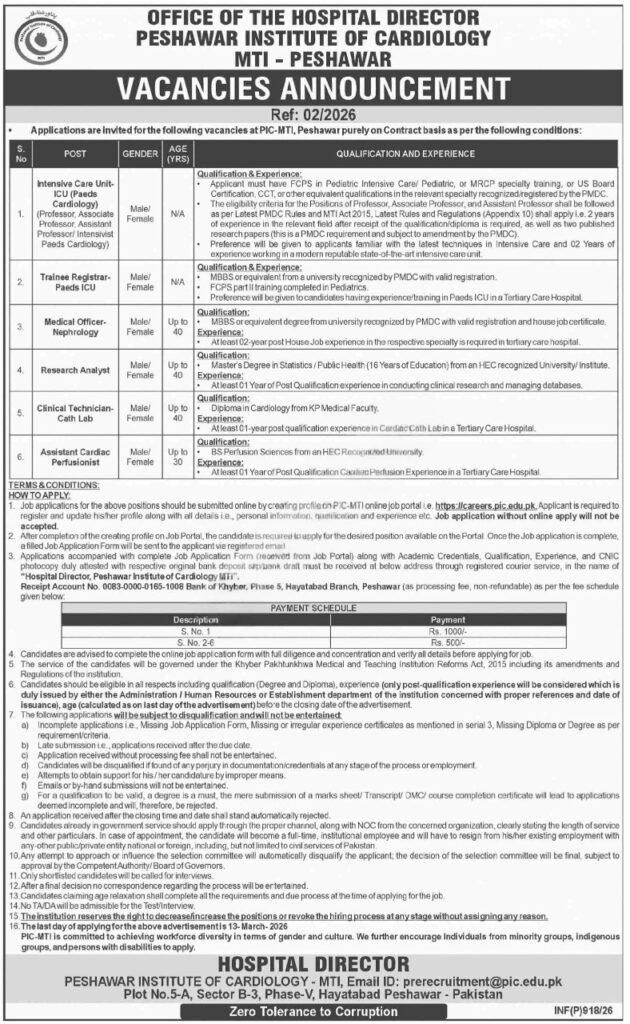 PIC MTI Jobs 2026 Official Advertisement