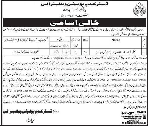 Sindh Government Population Welfare Vacancy