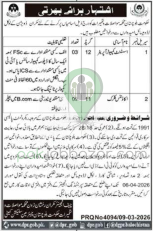Communication and Works Department Balochistan Jobs 2026 official advertisement