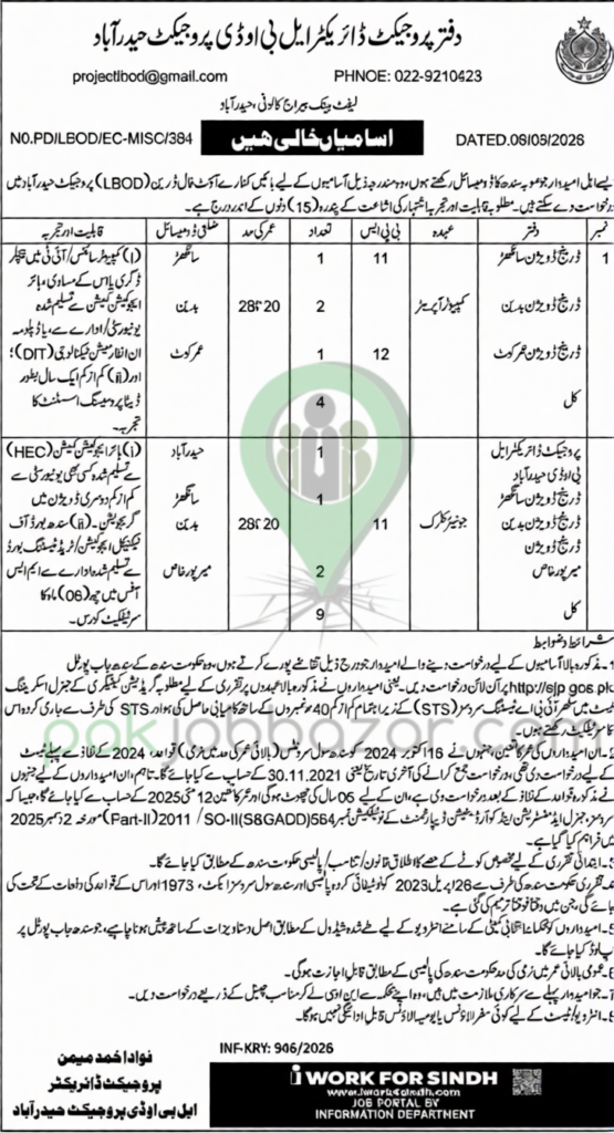 LBOD Hyderabad Jobs 2026 official advertisement with Junior Clerk and Computer Operator vacancies