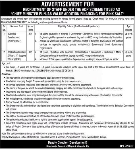 Chief Minister Punjab Pink Salt Project Jobs 2026 Advertisement