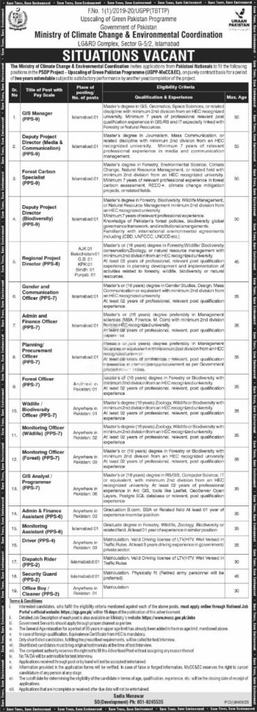 Ministry of Climate Change Jobs 2026 official advertisement Pakistan UGPP project vacancies