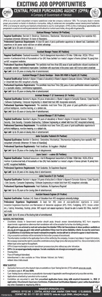 CPPA Jobs 2026 Advertisement for Assistant Manager and Junior Executive Vacancies