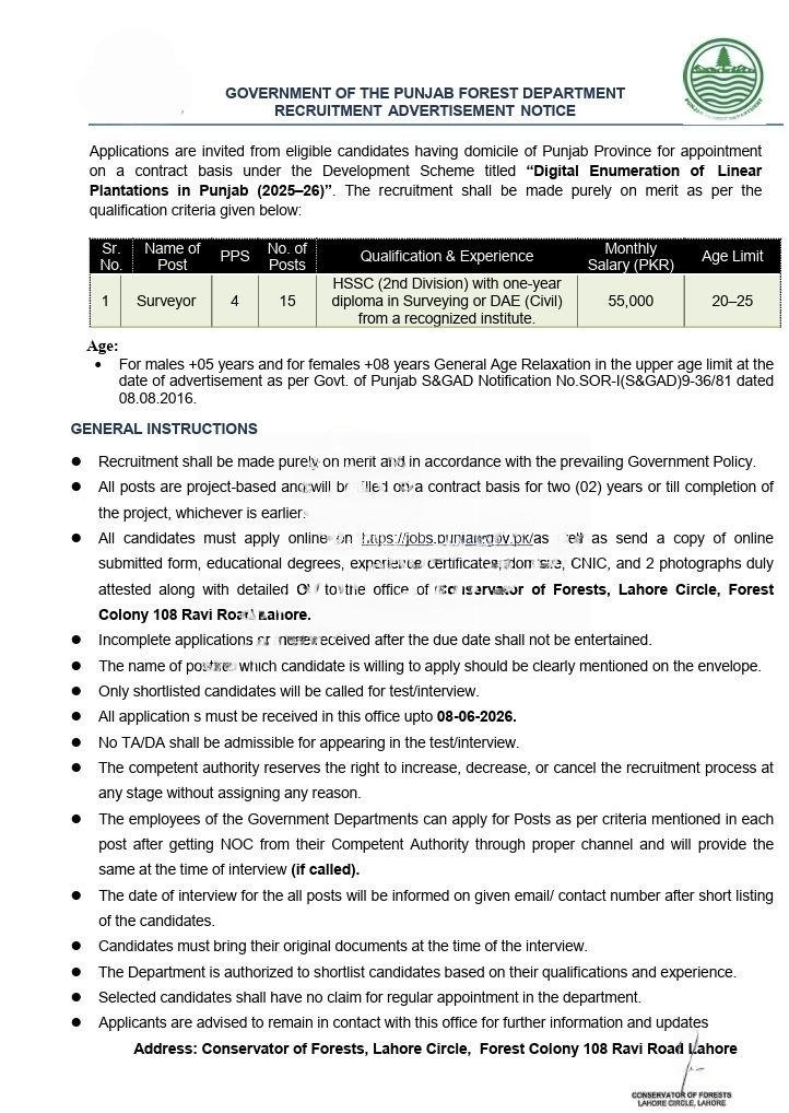 Punjab Forest Department Surveyor Jobs 2026 Advertisement