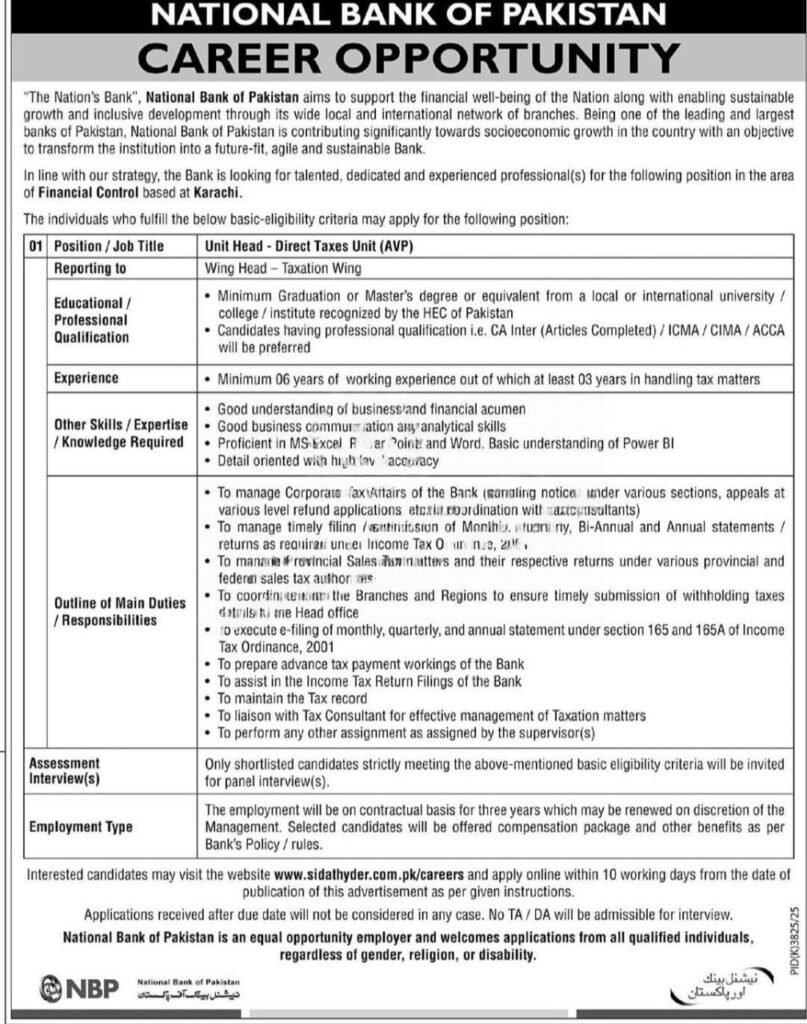 National Bank of Pakistan Jobs 2026 advertisement