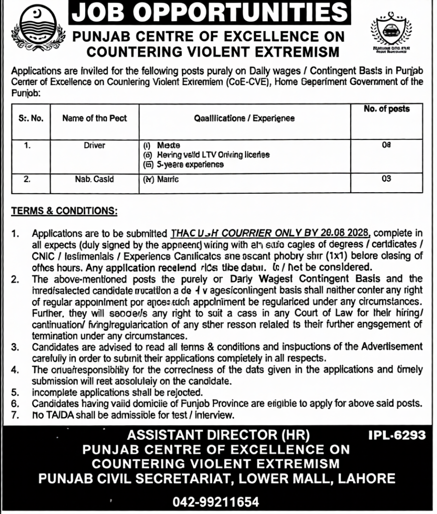 Punjab Centre of Excellence Jobs 2026 advertisement