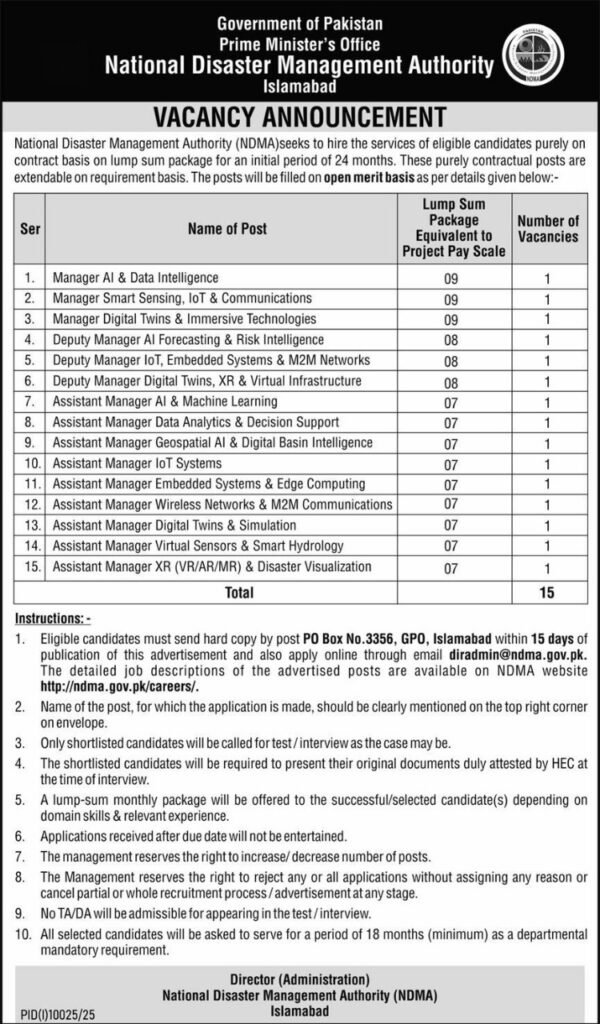 NDMA Jobs 2026 Advertisement