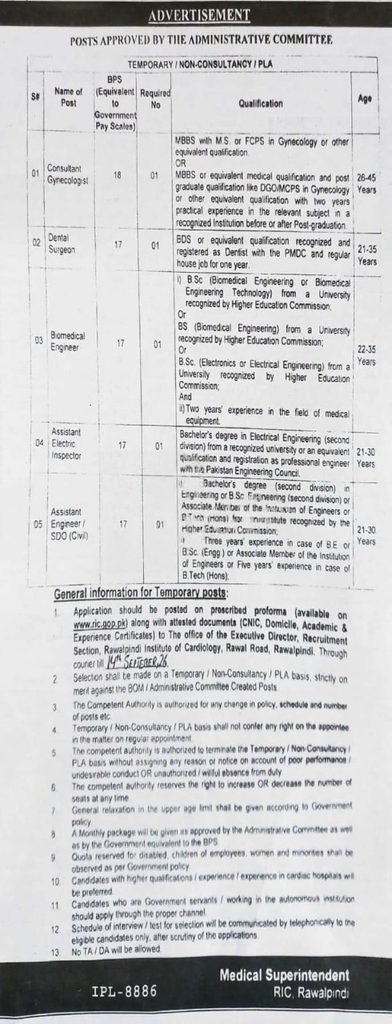 Rawalpindi Institute of Cardiology Jobs 2026 advertisement