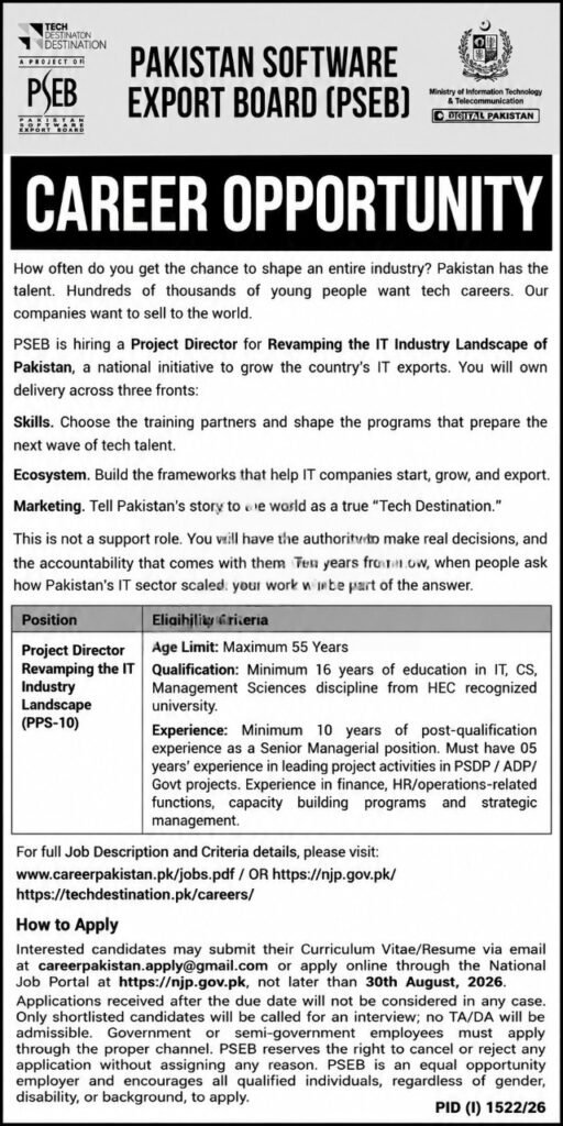 PSEB Project Director Jobs 2026 Pakistan Software Export Board