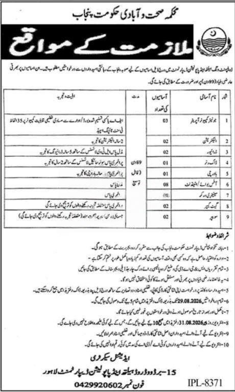 Punjab Health & Population Department Jobs – Temporary Vacancies Advertisement