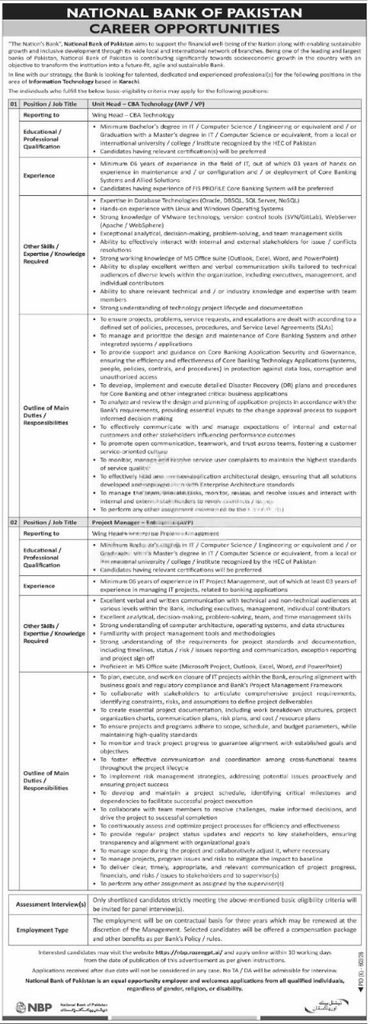 National Bank of Pakistan NBP Jobs 2026 IT Jobs in Karachi  advertisement