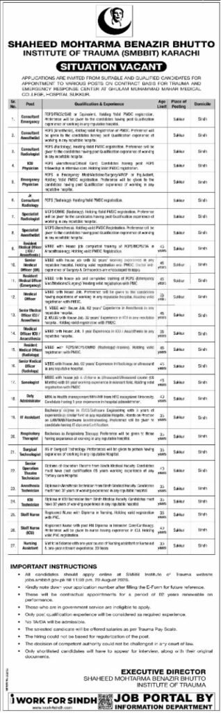 Sukkur Medical & Hospital Jobs 2026 SMBBIT advertisement