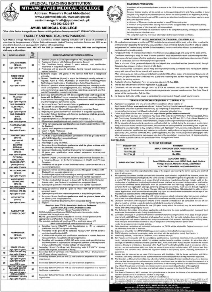 Ayub Medical College Abbottabad Jobs 2026 Faculty and Non-Teaching Vacancies