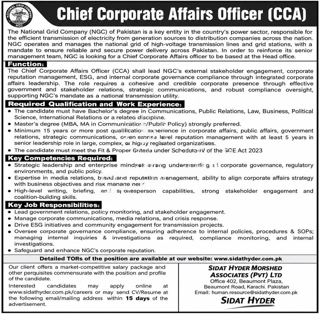 National Grid Company NGC Jobs 2026 Chief Corporate Affairs Officer