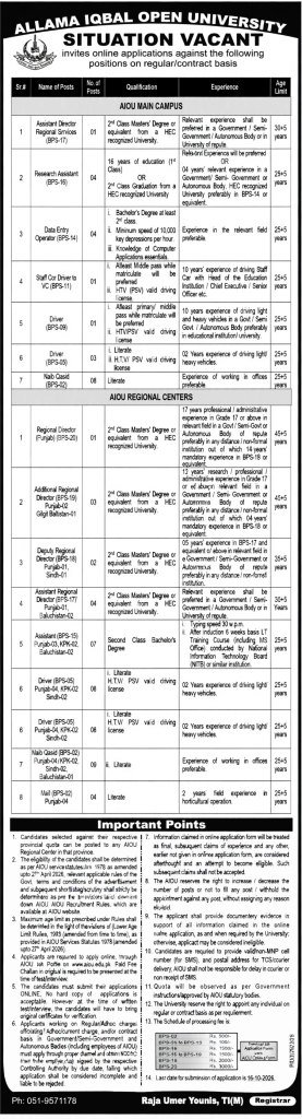 AIOU Jobs 2026 advertisement