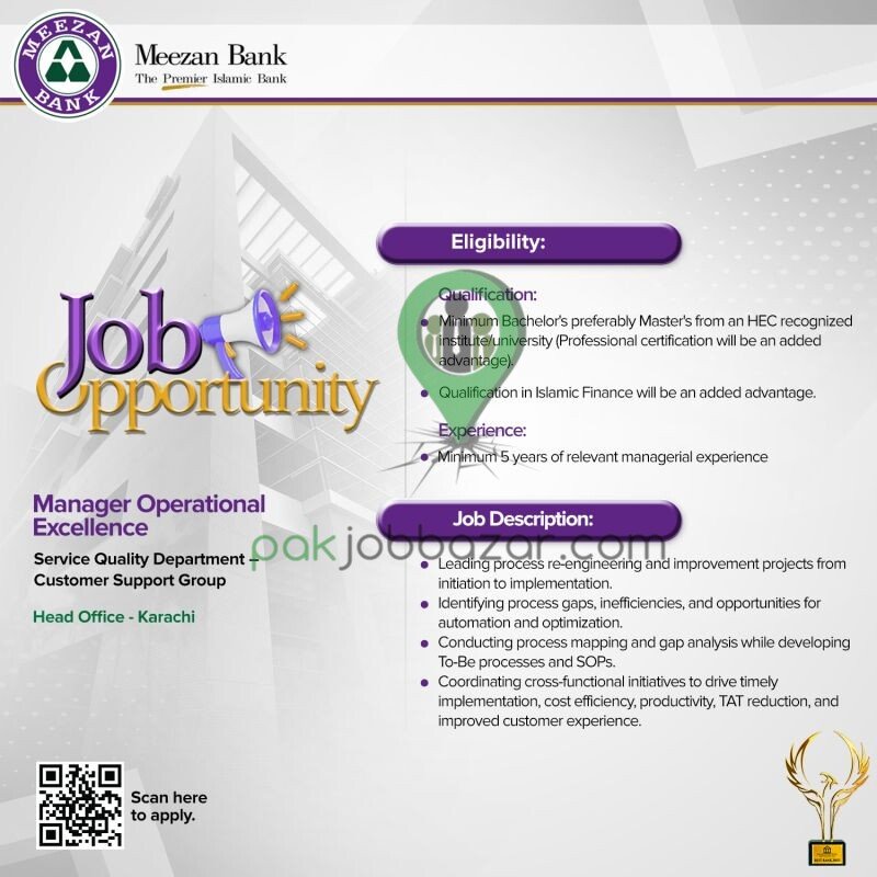 Meezan Bank Jobs 2026 – Manager Operational Excellence