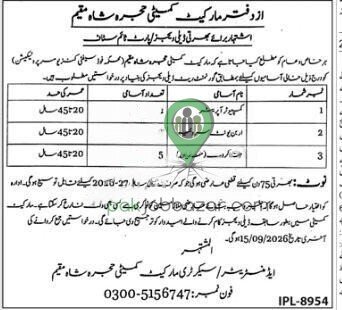 Market Committee Hujra Shah Muqeem Jobs 2026 advertisement for daily wage and part-time vacancies