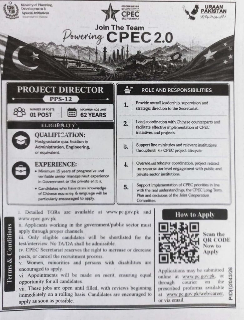 CPEC Secretariat Jobs 2026 Project Director PPS-12 advertisement
