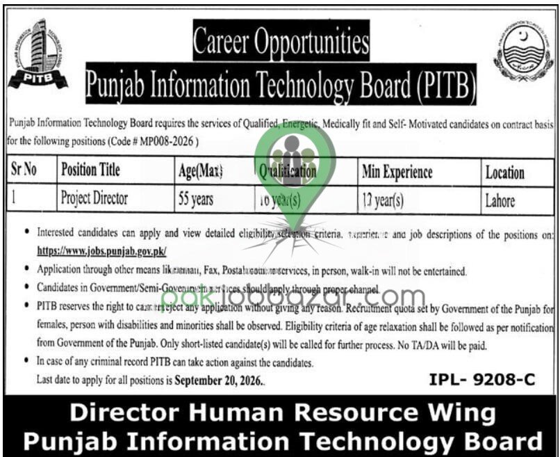 PITB Jobs 2026 Project Director Lahore advertisement 