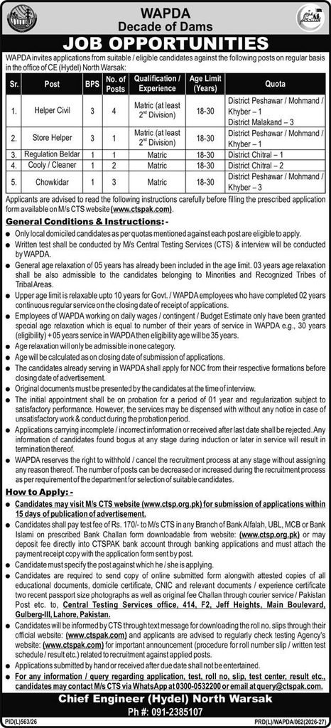 WAPDA Jobs 2026 Advertisement – Latest Jobs in North Warsak